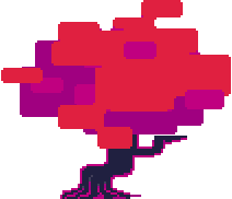 A pixelated red, pink and purple tree on a transparent background. It sways in the wind.